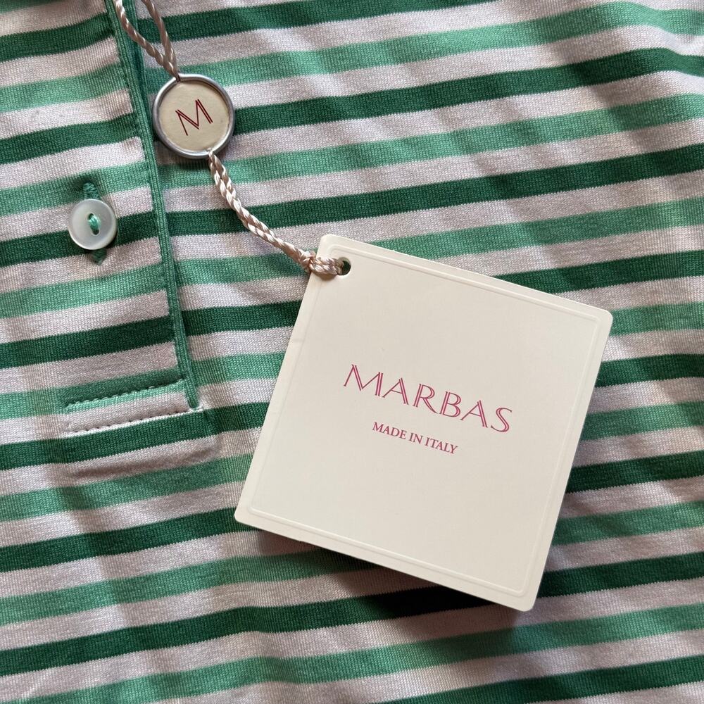 MARBAS NWT Made in‎ Italy Women's S Green Stripe 3/4 Sleeve Polo Shirt - Picture 3 of 5